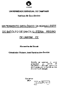 Mapeamento geológico da borda leste do Batólito de Santa Quitéria - Região de Umirim - CE